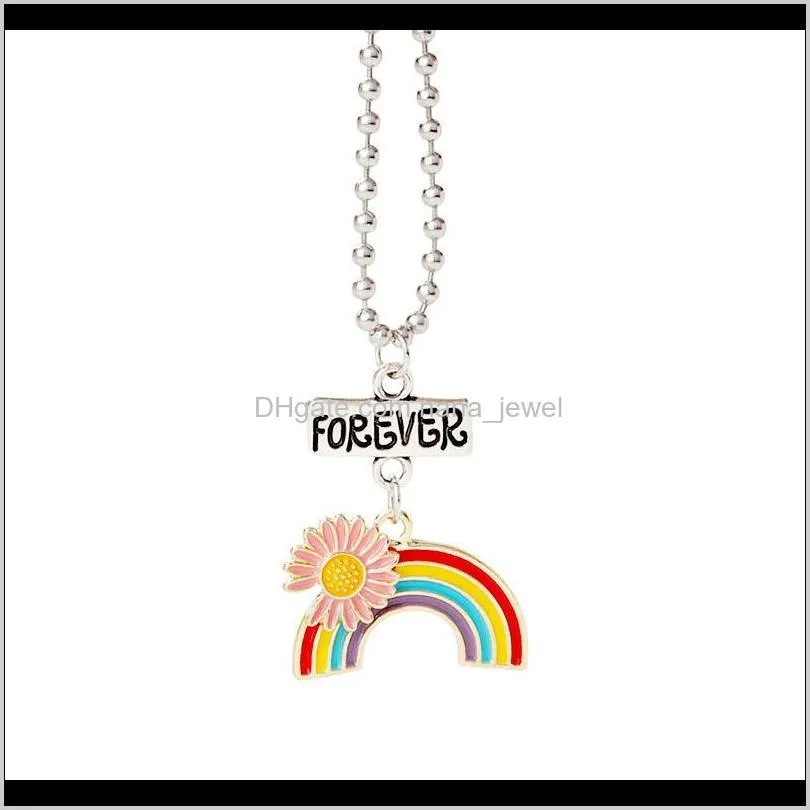 Fashion Daisy Rainbow Necklace Enamel Cartoon Kids Good Friends Forever Pendant Necklaces Jewelry Gift