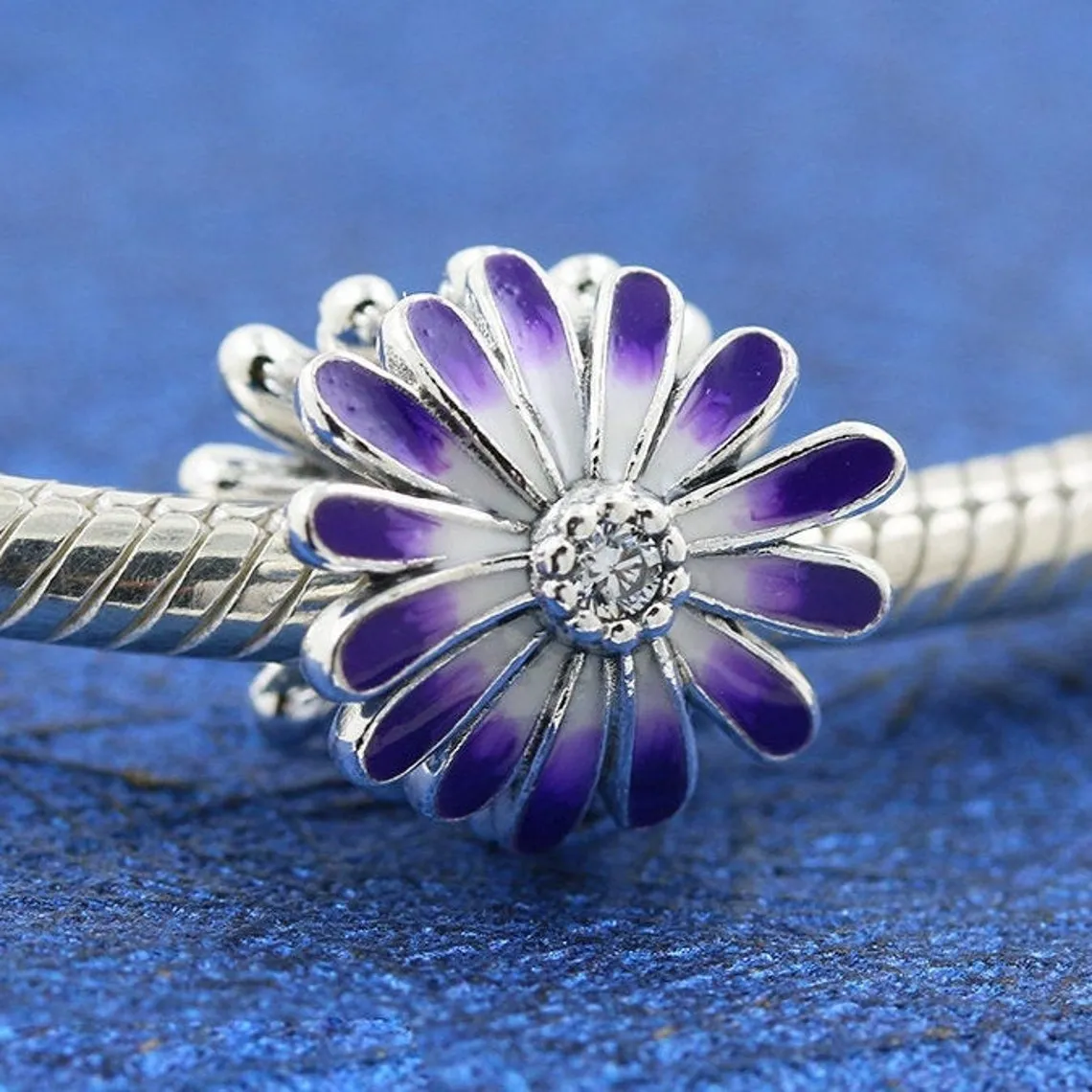 Purple Daisy Sunflower Charm Bead 925 Sterling Silver For European