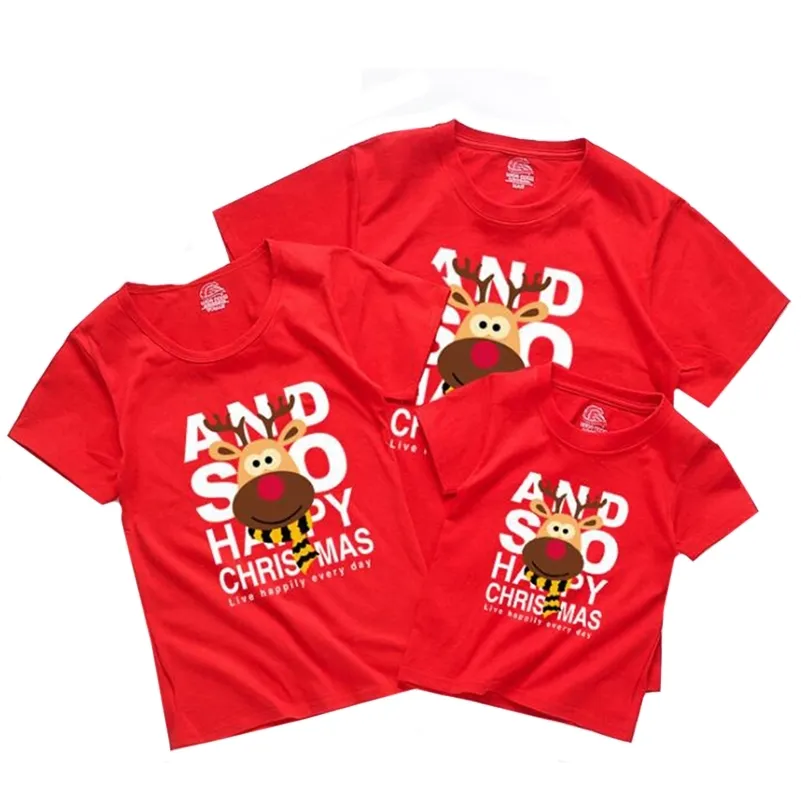 Matching Clothes Mother Daughter Christmas Deer T-shirt Father And Son Outfits Print Family Look Mom Me 210417