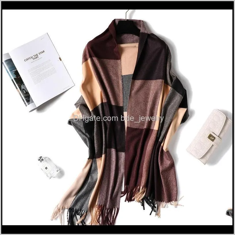 2020 warm women double-side cashmere scarf plaid winter scarves ladies tassel foulard blanket shawl