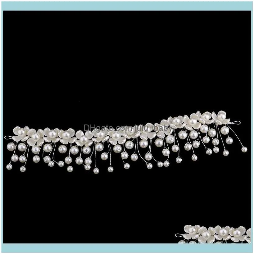 Whole Fishion Style Pearl Flower Handmade Bridal Crown Wedding Hair Jewelry Crystal Tiara For Woman Gift MAEA99