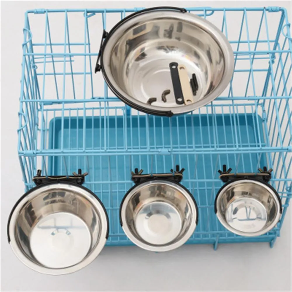 2021 new Pet Bowl Can Hang Stationary Dog Cage Bowls Stainless Steel Hanging Dish Durable Puppy Cat Feeder