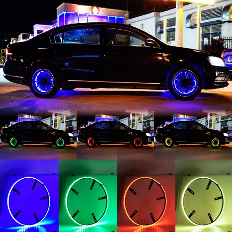 4 Stück 15,5 Zoll RGB-LED-Radringlichter für SUV, LKW, Dream Chasing, Farbe, Fernbedienung oder App-gesteuertes 14,5-Zoll-Beleuchtungsset, 6000 K, 12 V DC, 35 W