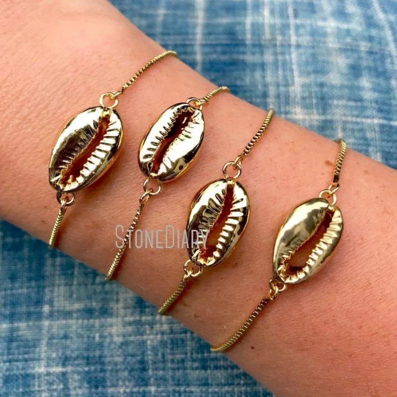 Blulu 100 Pieces Golden Electroplated Shell Beads Cowrie Shells Seashells  for Hawaii Anklet Bracelet, Craft Making, Home