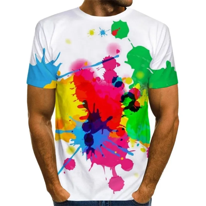 Colorful Pigment T-shirt For Men 3D Print Rainbow Tie Dye T Shirt Pattern Top Graphic Splash Paint Tees 210707