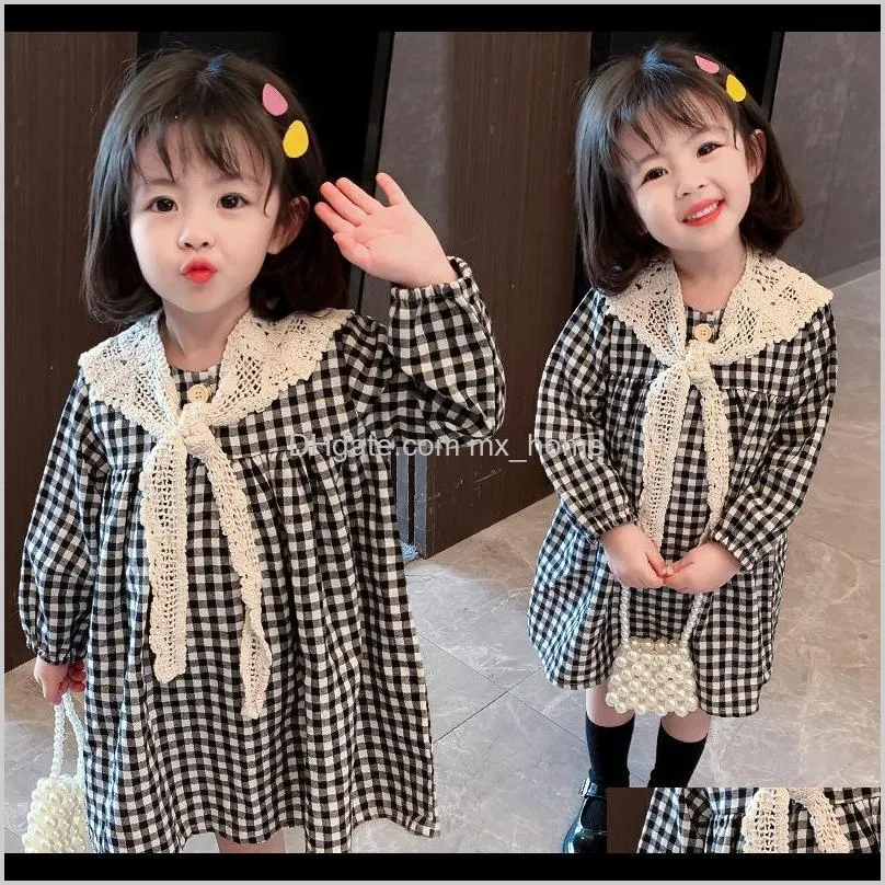 2021 new spring plaid loose baby girl outfits lace princess es birthday 17go