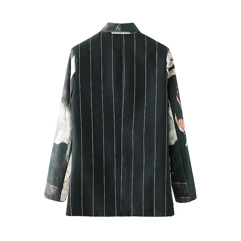 Streetwear Women Tie-Dye Print Blazers Fashion Ladies Striped Patchwork Jacket Causal Kvinna Chic Breasted Coat 210430