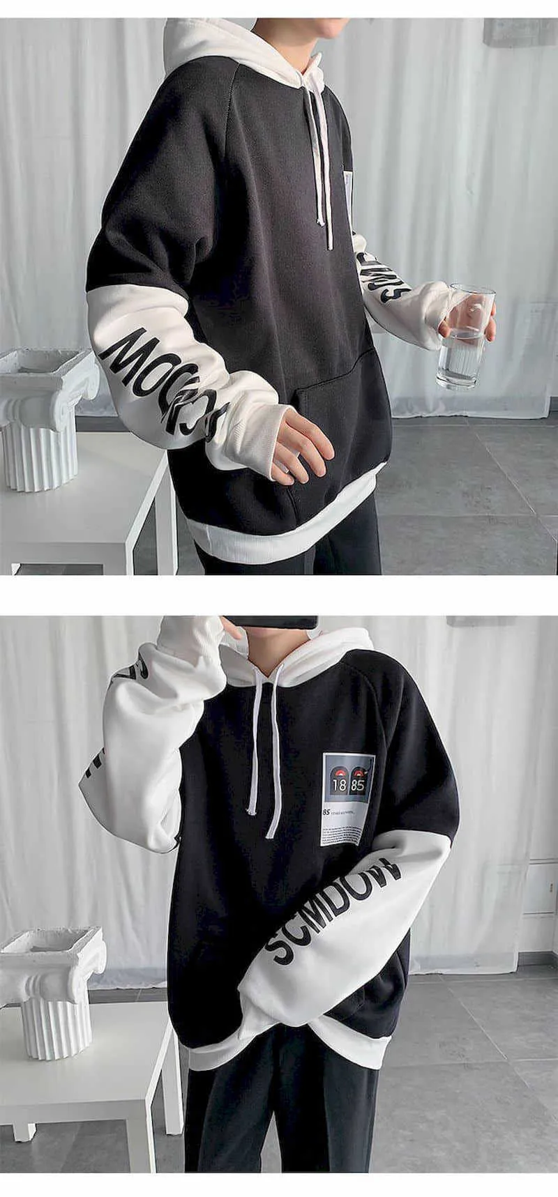 BoShiNuo Spring Autumn Men's Cotton Hoodies Streetwear Long