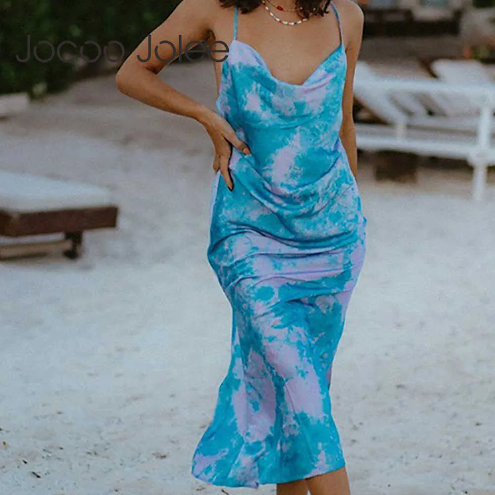 Jogoo Jogo Mulheres Verão Verão Elegante Strap Impressão Sundress Casual V Pescoço Luz Longo Dress Sexy Praia Festa Midi Vestido Y2K Vintage 210619