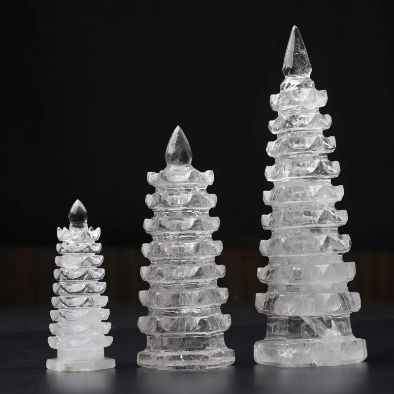 Tour de White Crystal White Natural Ornaments Nine Story Pagoda Wang Studies pour aider à carrière Feng Shui