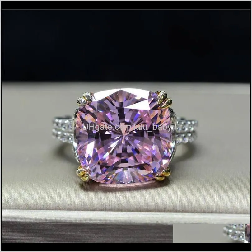 925 sterling silver sparkling square pink yellow white ring high carbon diamond ring women jewery gifts