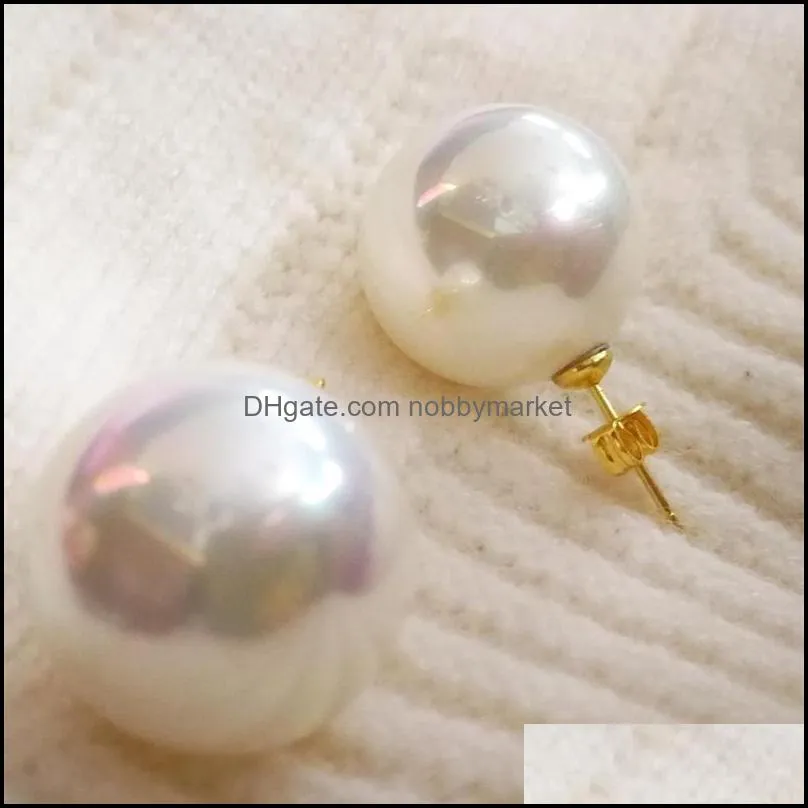 Stud Örhängen Smycken 18mm Vit Skal Pärla Guld Round Boll Beads Natural South Sea Woman 210323 Drop Leverans 2021 D6ozp