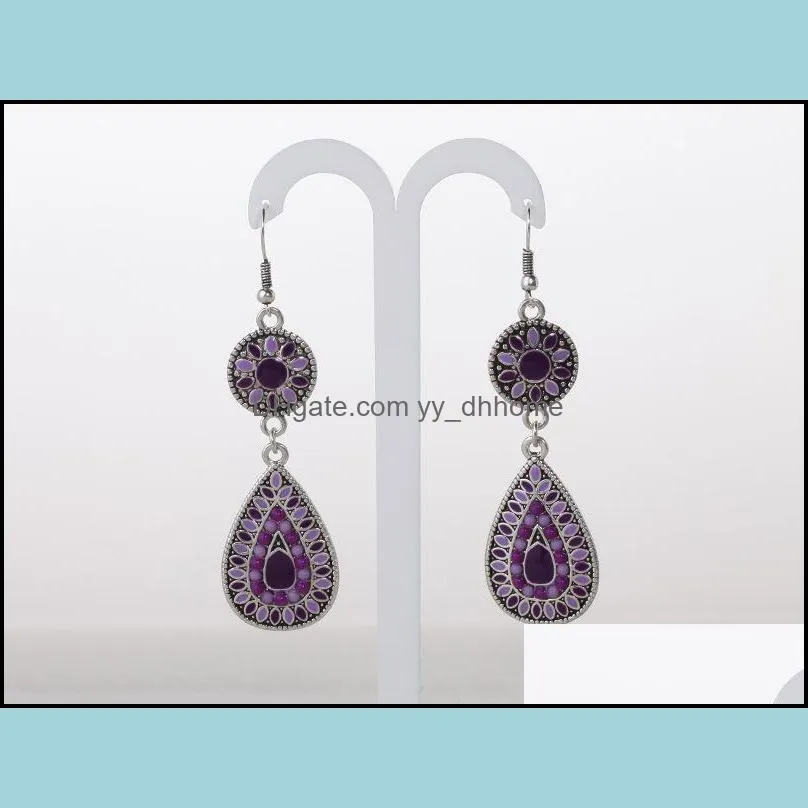 Fancy Design High Quality Women Jewelry Fashion Purple Blue Oil Painting Folk-custom Retro Earrings For Women