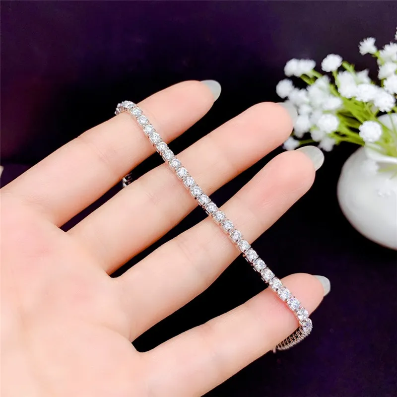 Excellent Cut Diamond Test White Moissanite Bracelet Silver 925 Jewelry Female Chain