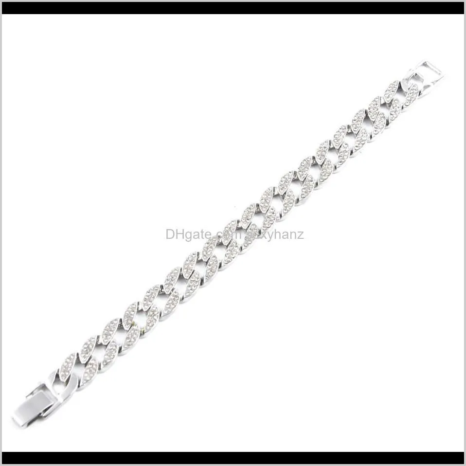 iced out curb  cuban bracelet paved clear golden bling rhinestones mens womens chain bracelet hip-hop jewelry 16-22cm