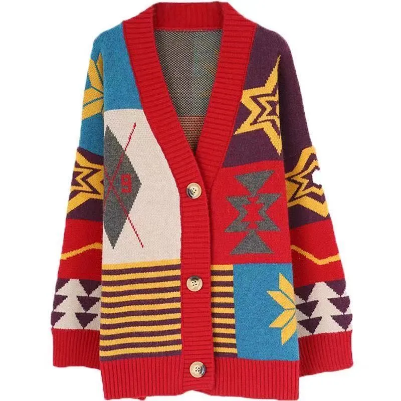 여자 디자이너 스웨터 두꺼운 캐주얼 패션 히트 컬러 큰 크기 느슨한 니트 가디건