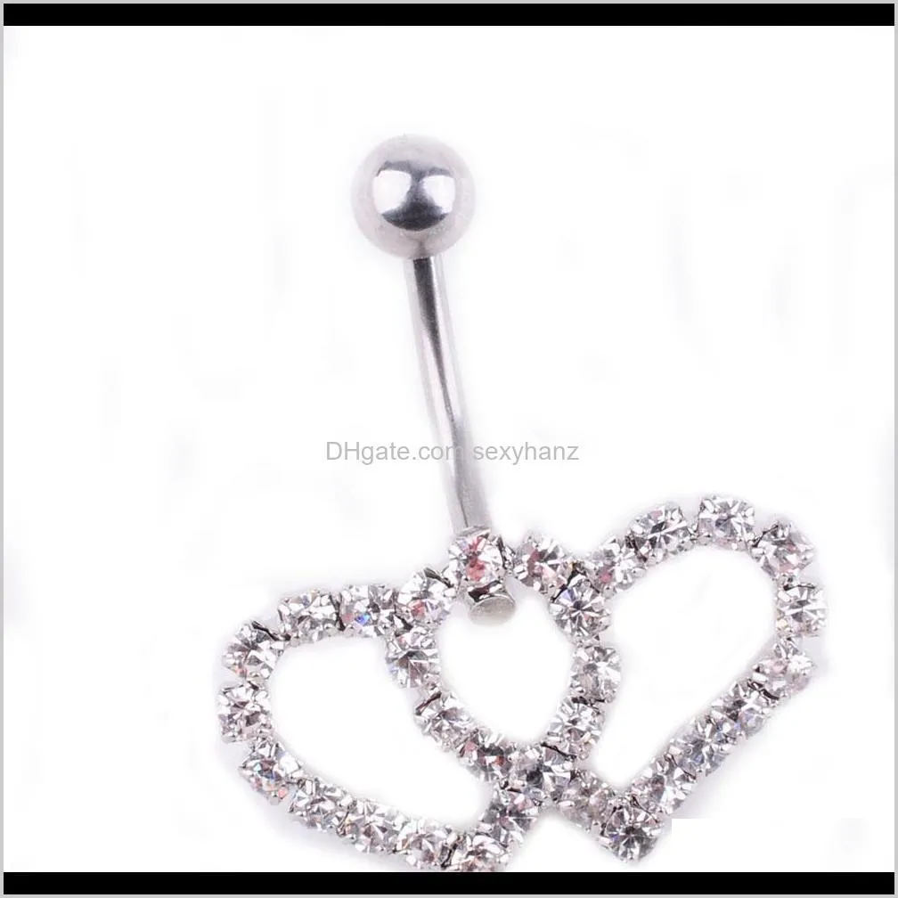 0335( 2 colors) belly button rings body piercing jewelry double heart clear colors dangle accessories fashion double love gift