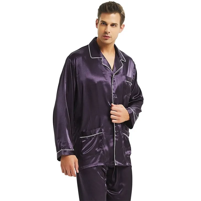 Mens Silk Satin Pyjama Set Pyjama Pyjama Set PJS Sleepwear Loungewear S, M, L, XL, XXL, XXXL, 4XL 210812