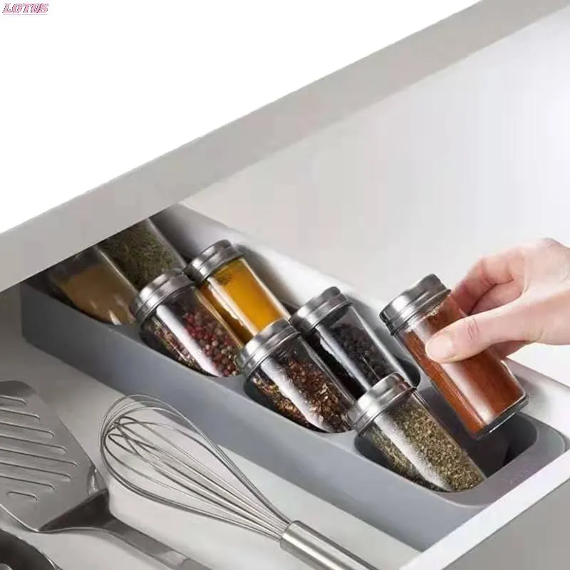 Hooks & Rails Eight Slots Drawer Condiment Seasoning Bottle Storage Holder 8 Grid Crucible Organizer Tank Kitchen