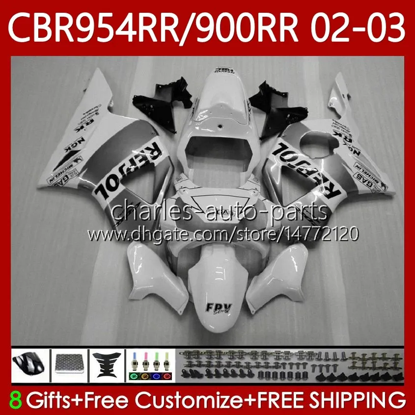 Kit carrosserie Repsol blanc pour HONDA CBR954-RR CBR900RR 2002-2003 Carrosserie 61No.111 CBR954RR CBR954 CBR900 CBR 900 954 RR CC 900CC 2002 2003 CBR 954RR 900RR 02 03 Carénages