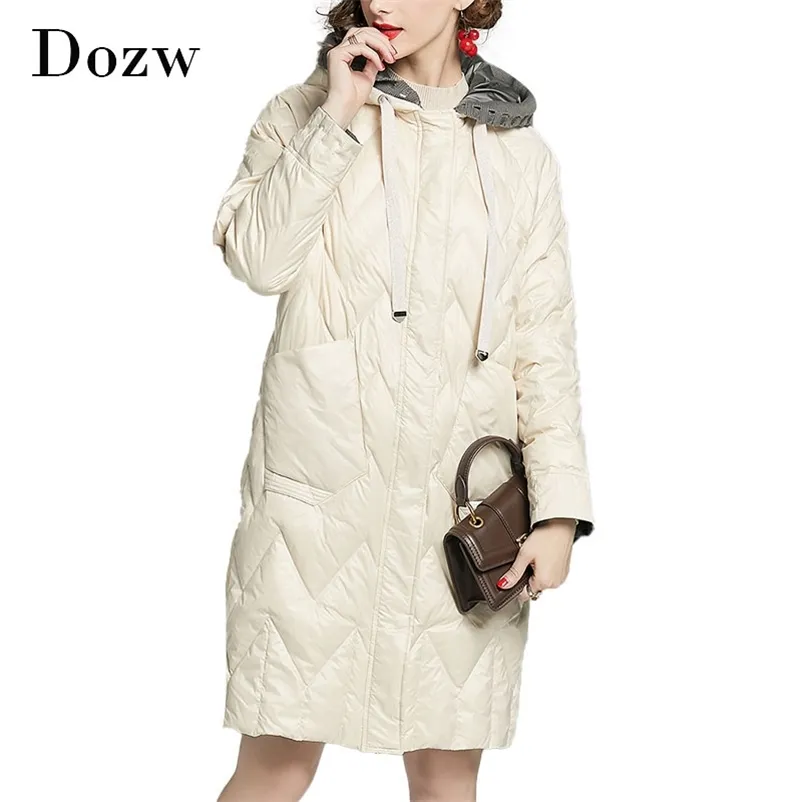 Kış Kadın Moda Uzun Kapşonlu Parka Coat Kalınlaşmak Sıcak Kollu Giyim Katı Cepler Cottton Yastıklı Ceket 210515