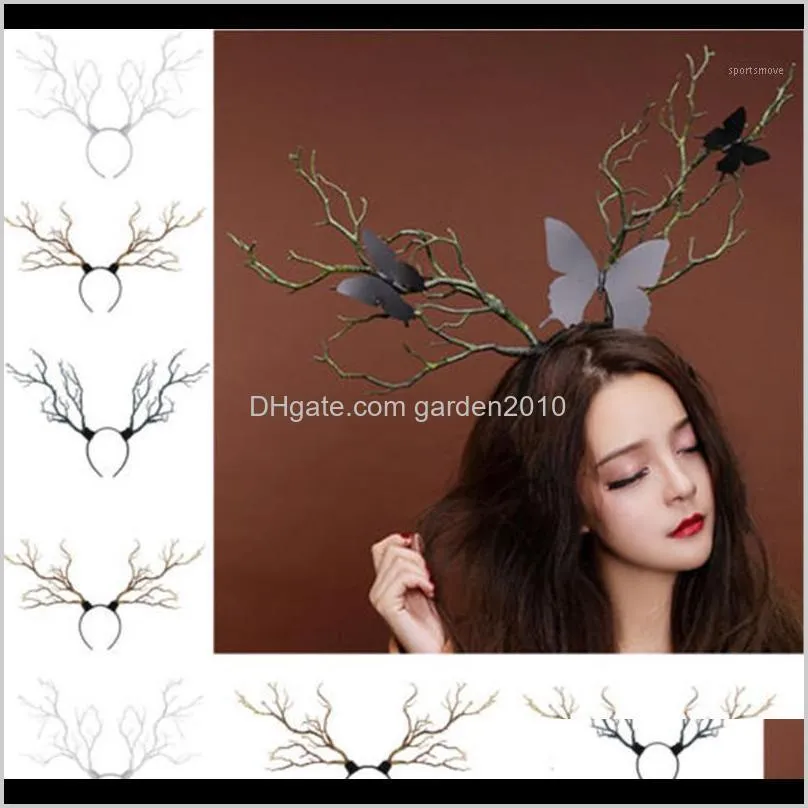 Juldekorationer Gothic Antler Butterfly Headdress Deer Horn Tree Branches Headband Smycken Vintage Bröllop Cosplay Halloween Acc Phmqt