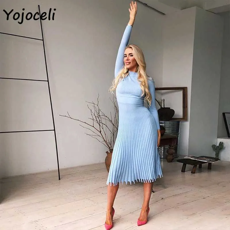 Winter Warm Pleated Knit Ribbed Midi Dress by Yojoceli - Slim Fit Streetwear for Women Winter Warm Pleated Knit Ribbed Midi Dress by Yojoceli - Slim Fit Streetwear for Women