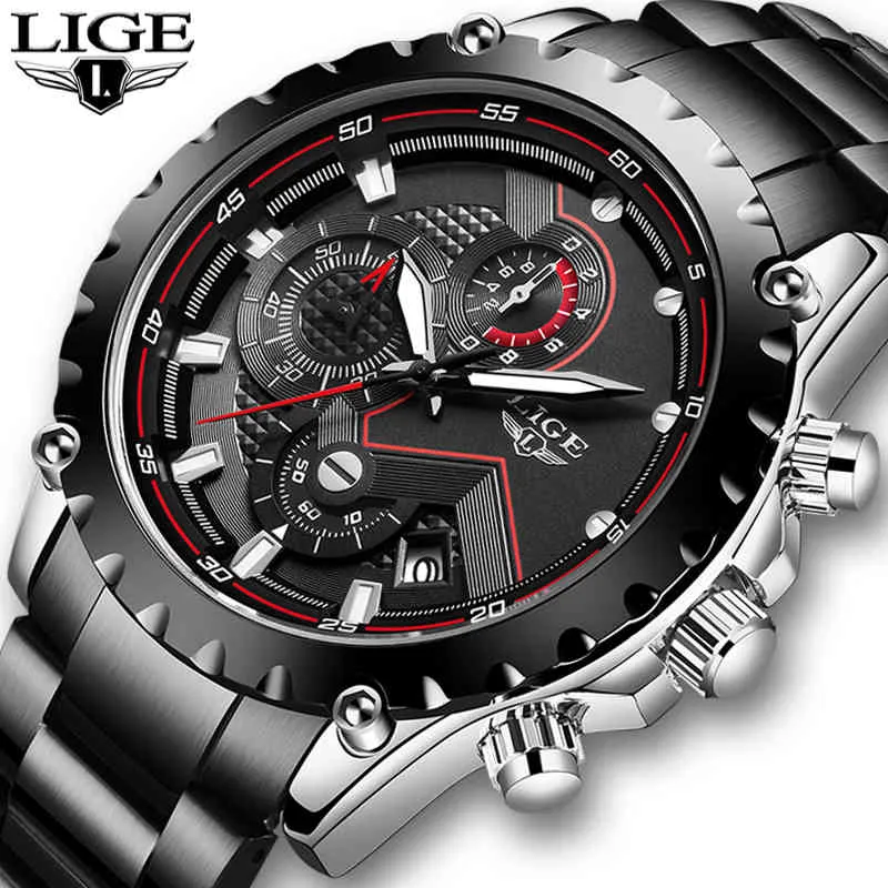 2020 Lige New Mens Relógios Top Luxury Marca de Aço Inoxidável Esporte Relógio de Pulso Cronógrafo Homens Militar Quartz Watch Reloj Hombre q0524