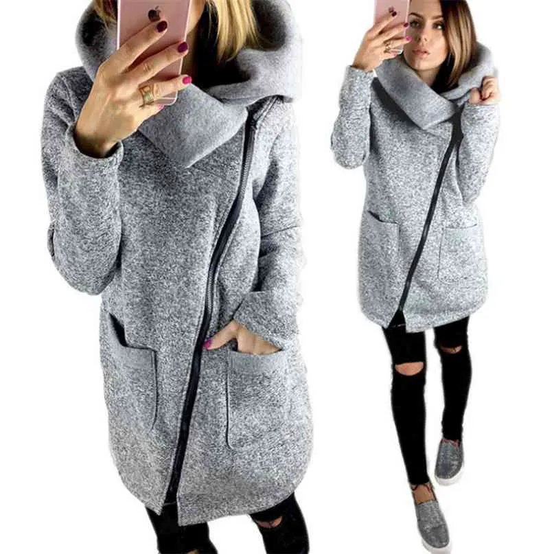 Plus Size 5XL Women Autumn Winter Clothes Warm Fleece Jacket Slant Zipper Collared Coat Lady Clothing Female 210607