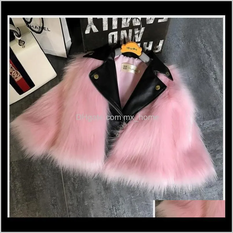 short style girl fur coat jacket imitation fox artificial fur grass high quality plush+leather winter kids baby girl clothes outwear