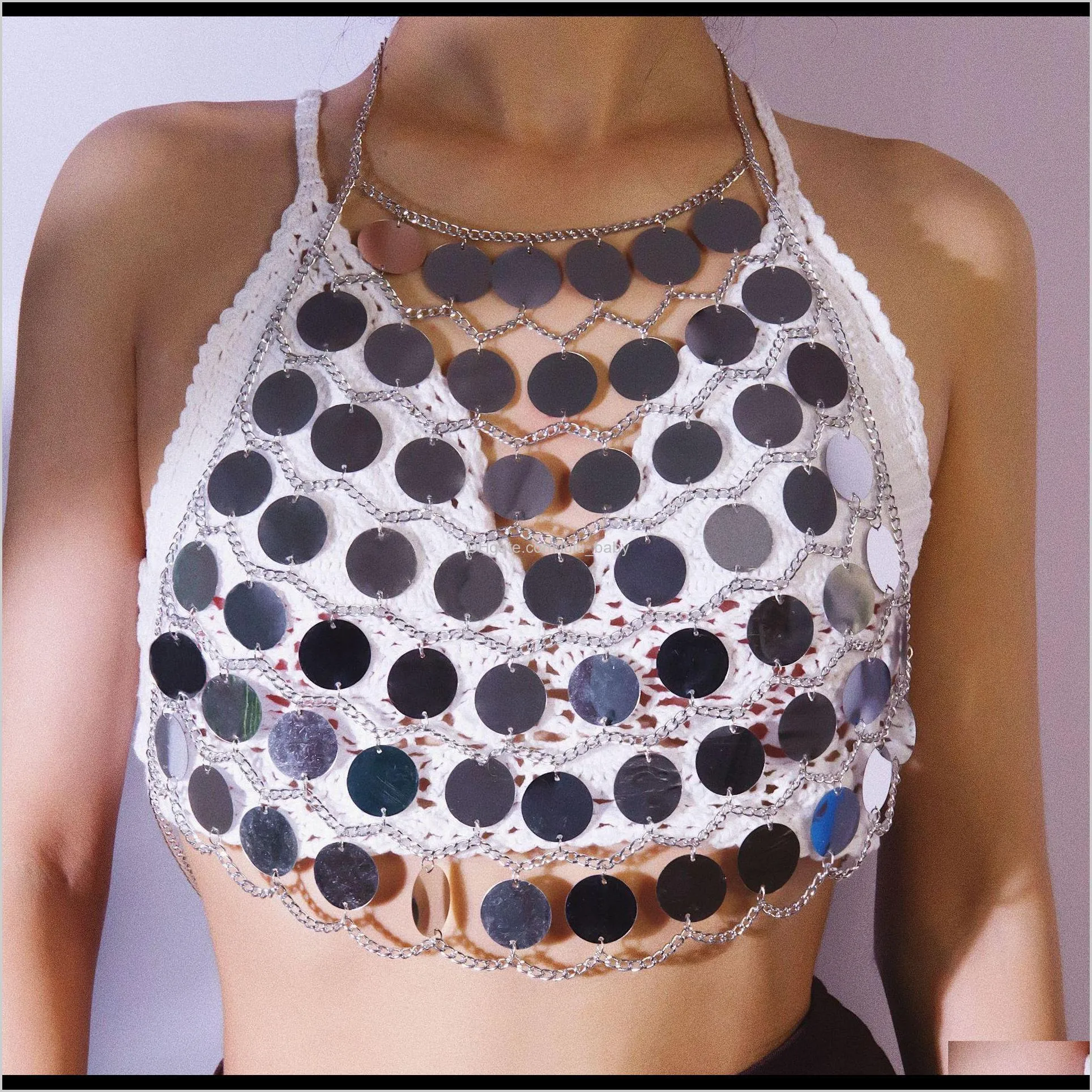 Göbek Zincirleri Damla Teslimatı 2021 EST Seksi Sequins Vücut Göğüs Gece Kulübü Plaj Bikini Sütyen Kablo Defence Zinciri Modaya Takı Mücevher Omewt