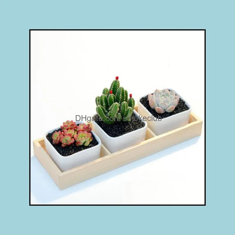 3 Grids Flower Pots Box Tray Wooden Succulent Plant Fleshy Flowerpot Containers Home Decor RRD6905