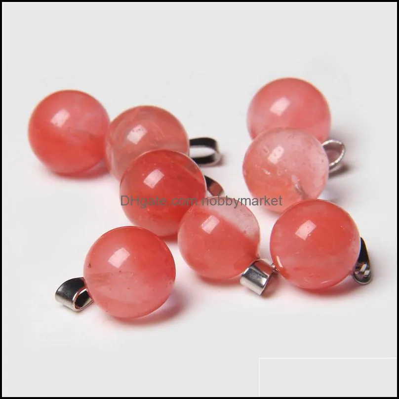 Natural stone charms Pink Rose quartz opal Tiger`s Eye turquoise ball shape white black Crystal pendants for necklace earrings accessories jewelry