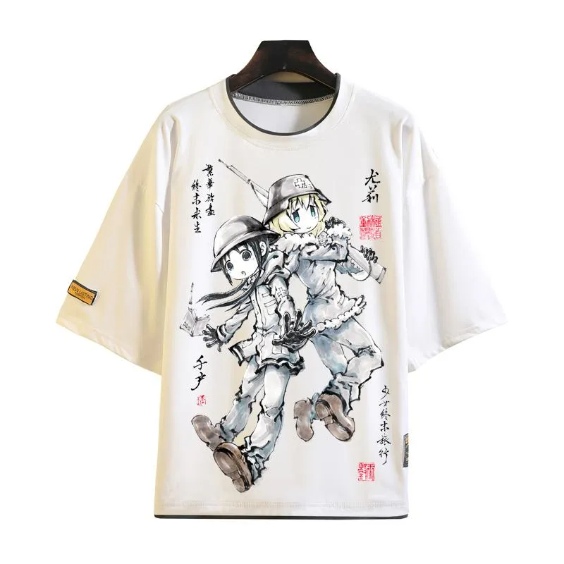 T-shirts pour hommes T-shirt de la dernière tournée des filles Cosplay Shoujo Shuumatsu Ryokou Anime Peinture à l'encre T-shirts T-shirts Unisexe