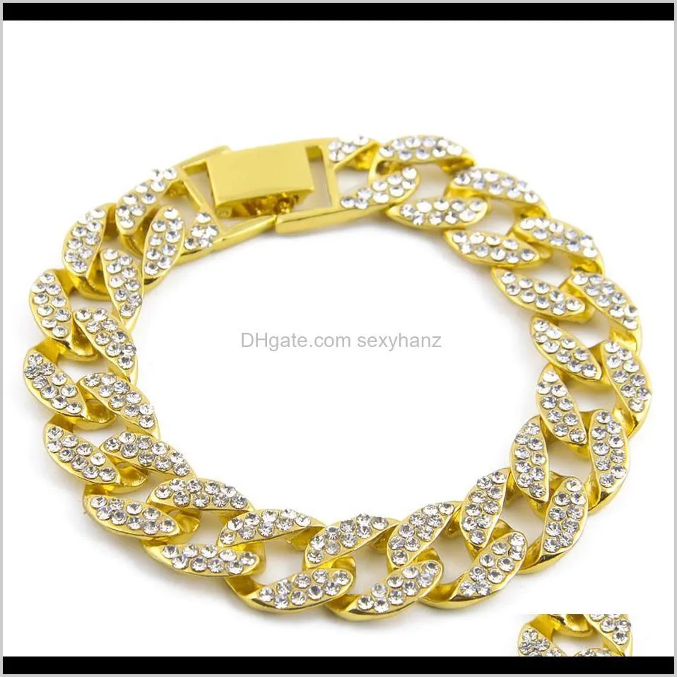 Link, Bracciali Drop Delivery 2021 Iced Out Curb Miami Cuban Paved Clear Golden Bling Strass Bracciale da donna da uomo Gioielli hip-hop