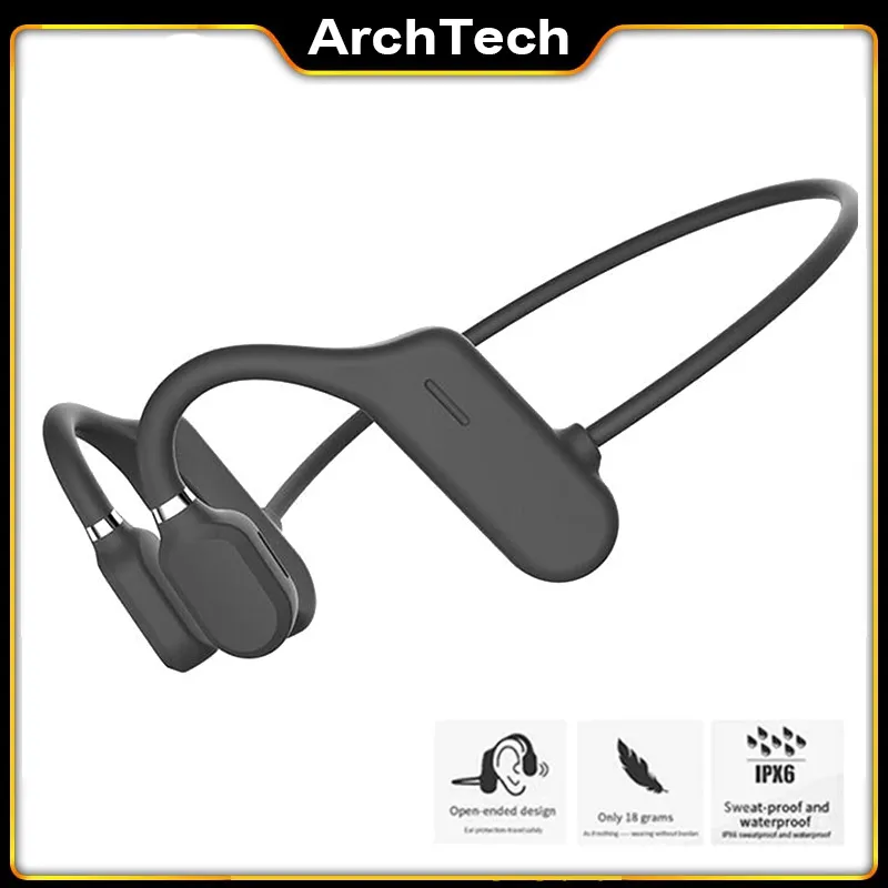 Casque de conduction osseuse Bluetooth sans fil étanche à l'eau manche à l'oreille ouverte Crochet d'oreille ouverte Poids léger Pas d'écouteurs de sport à l'oreille DYY-1