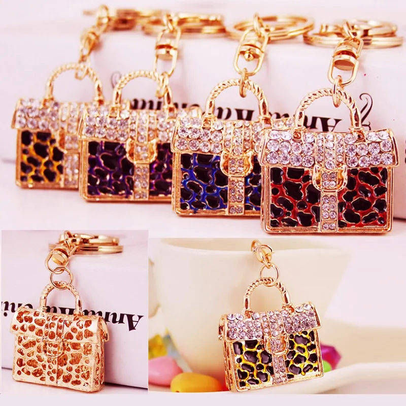 Bling Bling Crystal Torba Breloczki Stop Materiał Torebka Kształt Keychain Metal Key Ring Exquisite Fashion Gifts