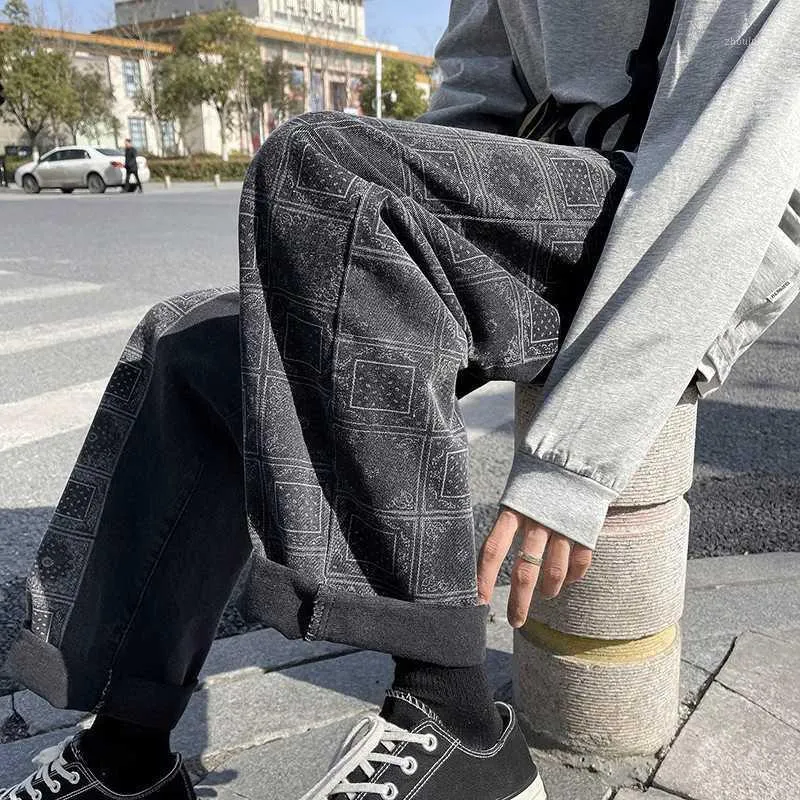 Мужские джинсы черные мешковатые высокоугольники мода капри в 2022 году хип-хоп уличная одежда Жанский корейский стиль мужские брюки