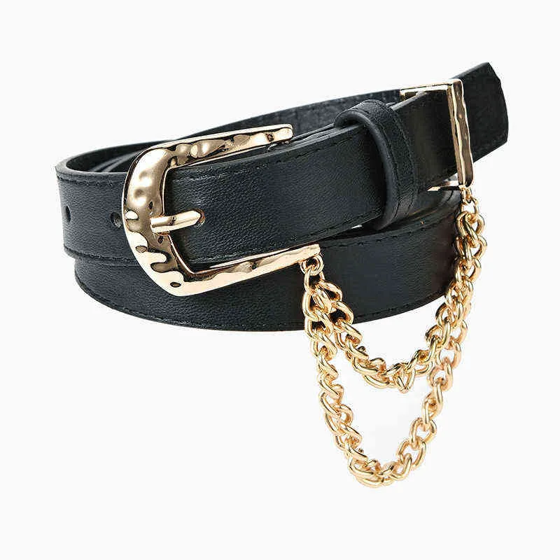 Leather Female Belt New Creative Pin Buckle Inlaid Metal Chain Belt Ladies Fashion Jeans Decorative Belt for Women 2022 New G220301