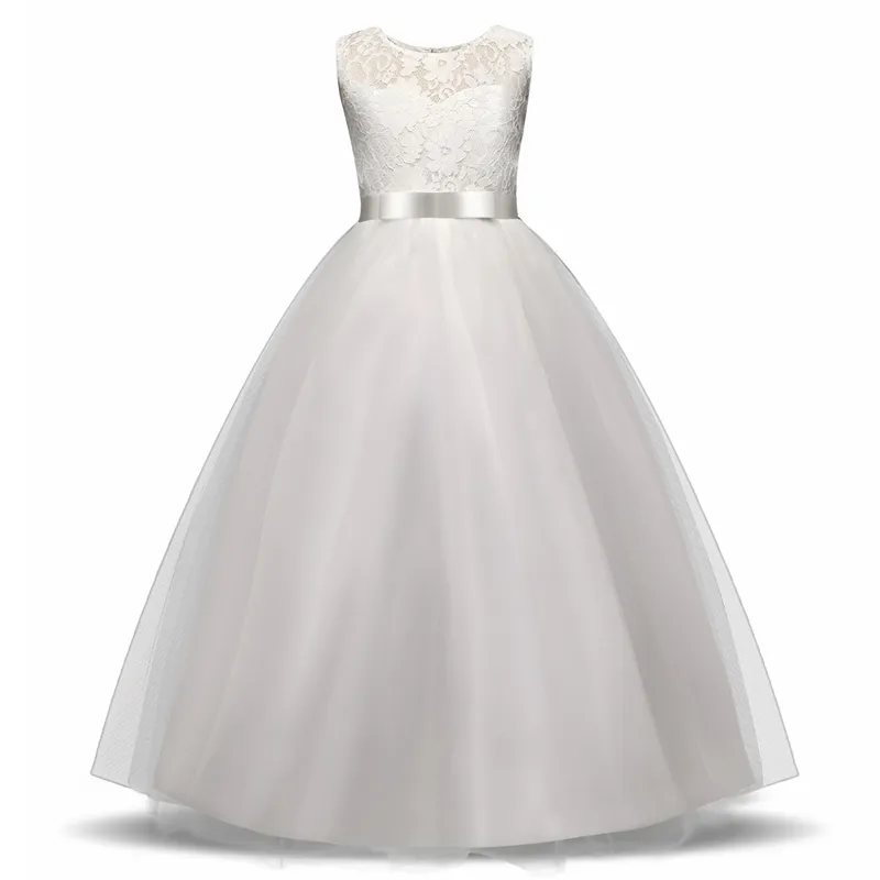 Elegante abito da ragazza di fiori Abito da ballo formale bianco per adolescenti per matrimonio Bambini Ragazze Abiti lunghi Abbigliamento per bambini Nuovo Tutu Princess 210331