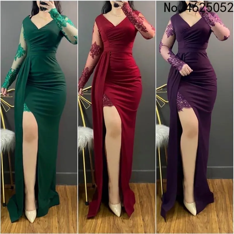 Ethnische Kleidung Afrikanische Spitze Kleid Frauen 2021 Robe Africaine Femme Bazin Riche Stickerei Hochzeit Design Lange Sexy Schlitz Party Kleider