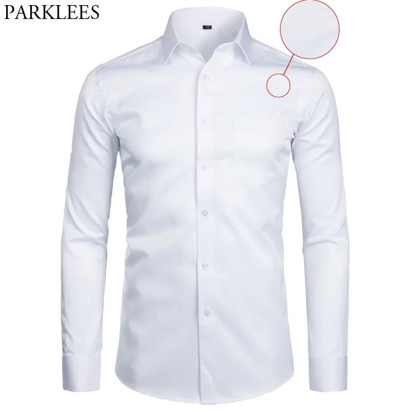 Witte Business Dress Shirt Mannen Mode Slanke Fit Lange Mouw Soild Casual Shirts Mens Werk Kleding Slijtage Shirt met Pocket S-8XL 210705