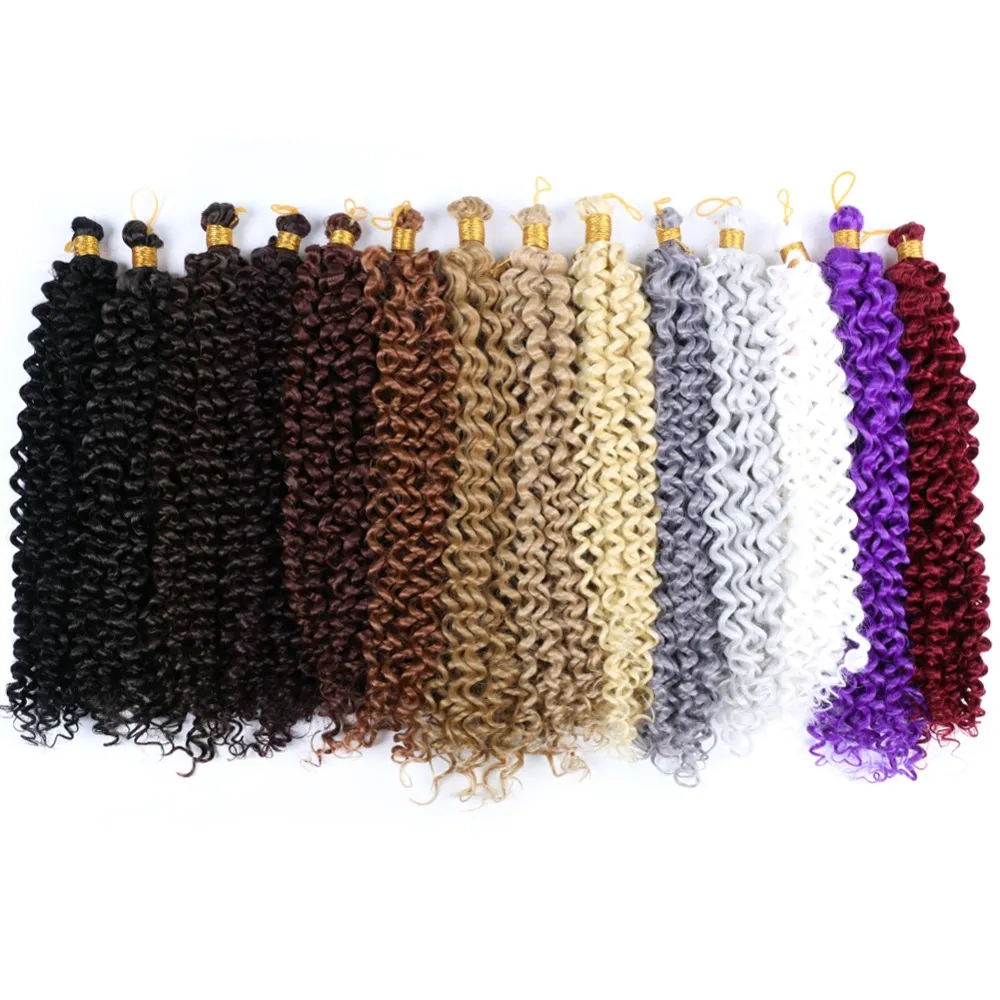 14" Water wave virkning Fläta hårförlängningar Flätor Blonda buntar Kinky Curly Crochet Bulk Hår 24 trådar/pack LS22