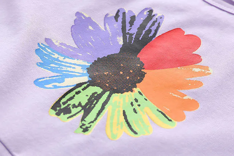  Summer 2-10 Years Children Birthday Oil Painting Cartoon Big Flowe Print Princess Waist Drawstring Kids Girl Flower Dress (11)