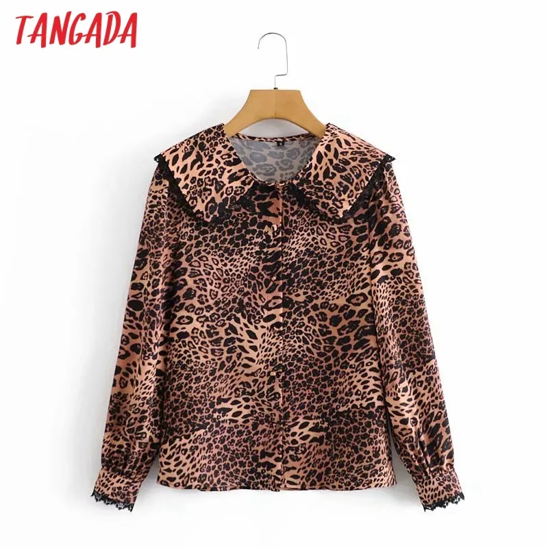 Women Retro Lace Patchwork Animal Print Blouse Sailor Collar Long Sleeve Chic Female Casual Loose Shirt 5D17 210416