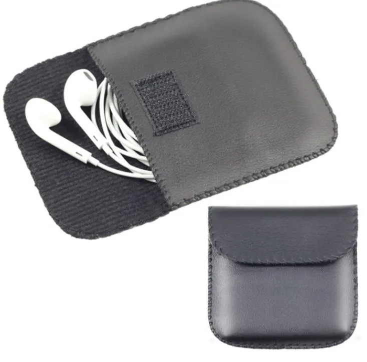 Storage bags Fashionable Black Color Headphone Earphone USB Cable Leather Pouch Carry Case Bag Container SN2775