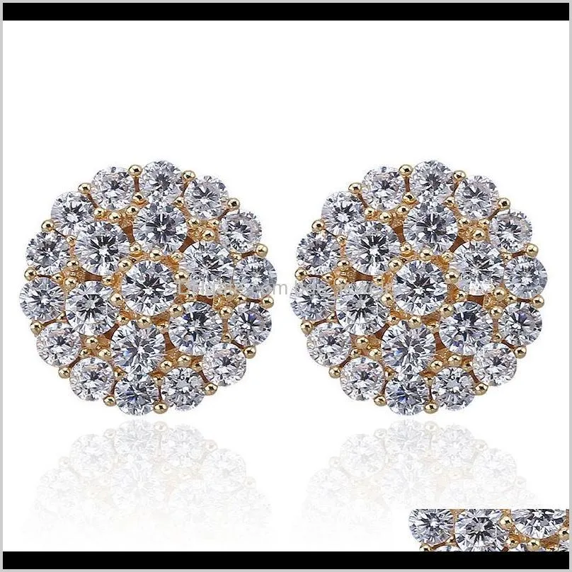 JewelrySale Hip Hop Mens Stud Bling Iced Out CZ Diamond Earrings For Men Women Punk Jewelry Drop Delivery 2021 Bn40Z