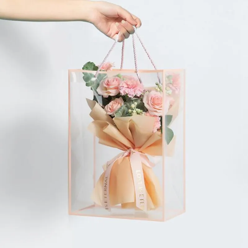 Material de la flor del bolso de compras del bolso de la frontera del papel de regalo del PVC transparente plástico creativo