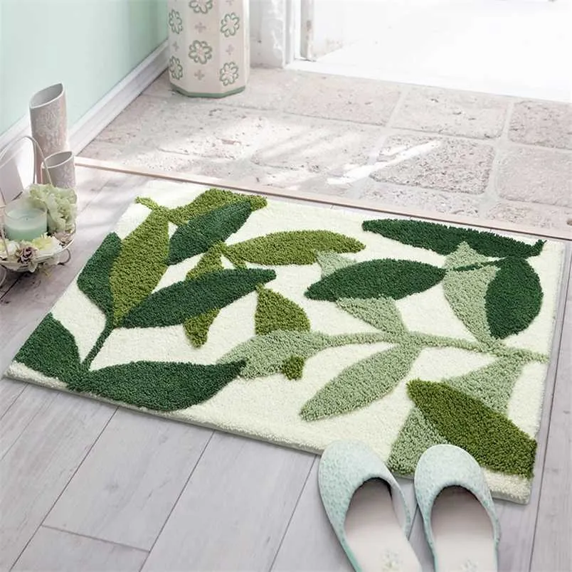 Tapis de salle de bain floqué de conception végétale 3D 1pcs Tapis de sol absorbant Paillasson Tapis de bain Tapis de couloir Tapis de toilette Tapis de cuisine 211130