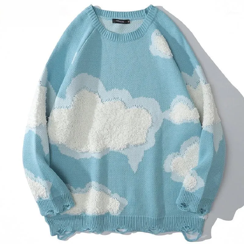 Heren Sweaters Sky Gebreide Trui Mannen Streetwear Harajuku Cloud Flocking Casual Unisex Lente Herfst Katoenen Koppels Oversized Pullover